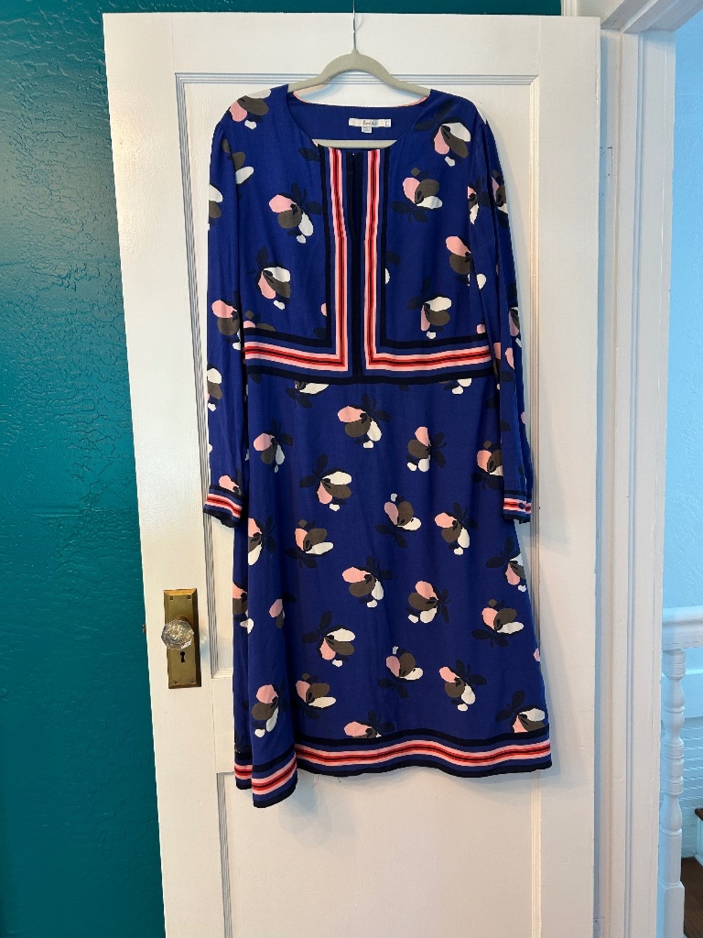 Boden - Blue Floral Dress w/ Stripes.